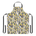 Colorful and whimsical apron featuring a pattern of cute cockatiels and other Australian birds.