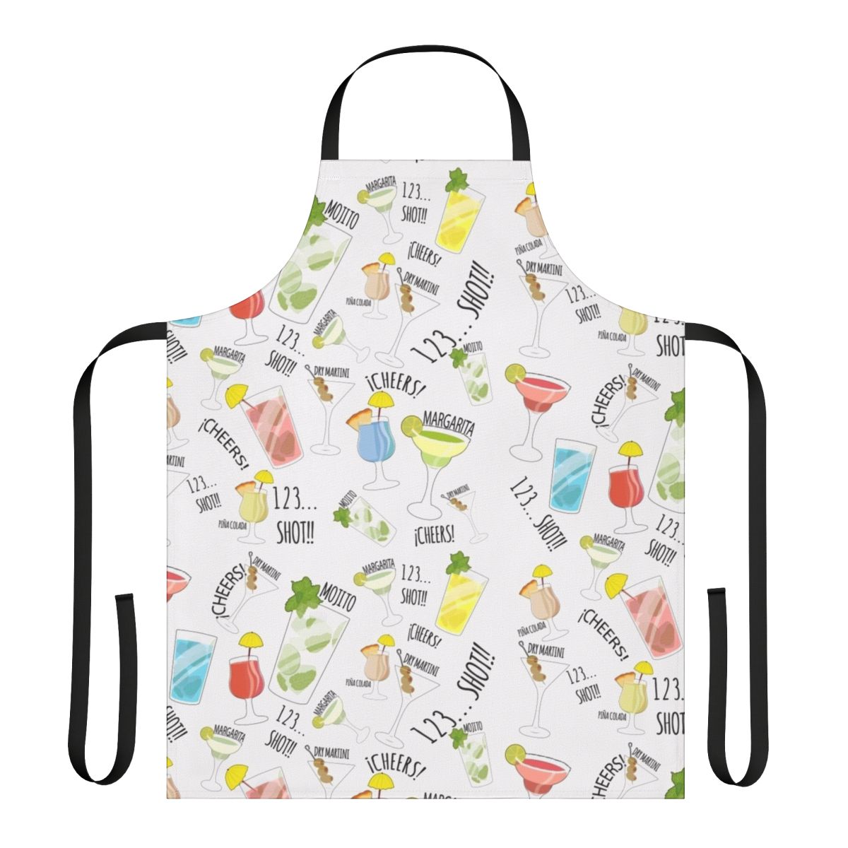 Fashionable cocktail-themed apron for bartenders and at-home cocktail makers