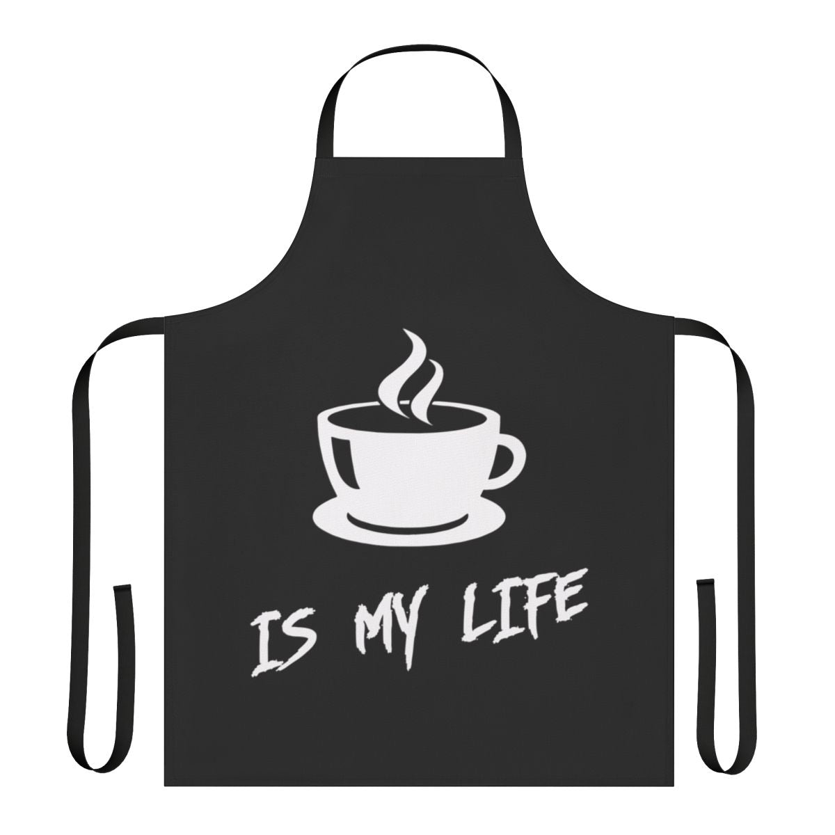 Person wearing a black apron with the text "Coffee Is My Life"