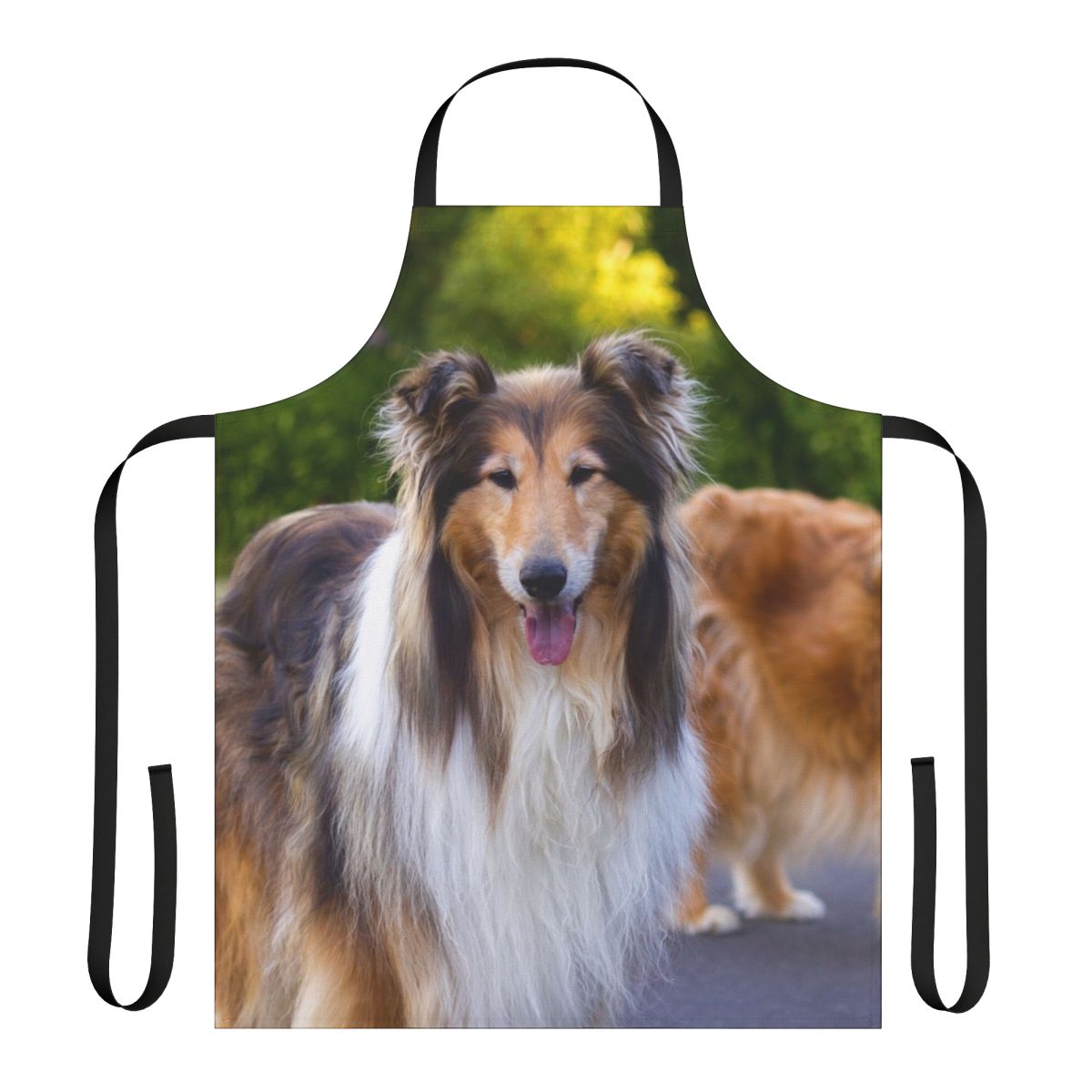 Stylish apron featuring a diamond and gold collie design