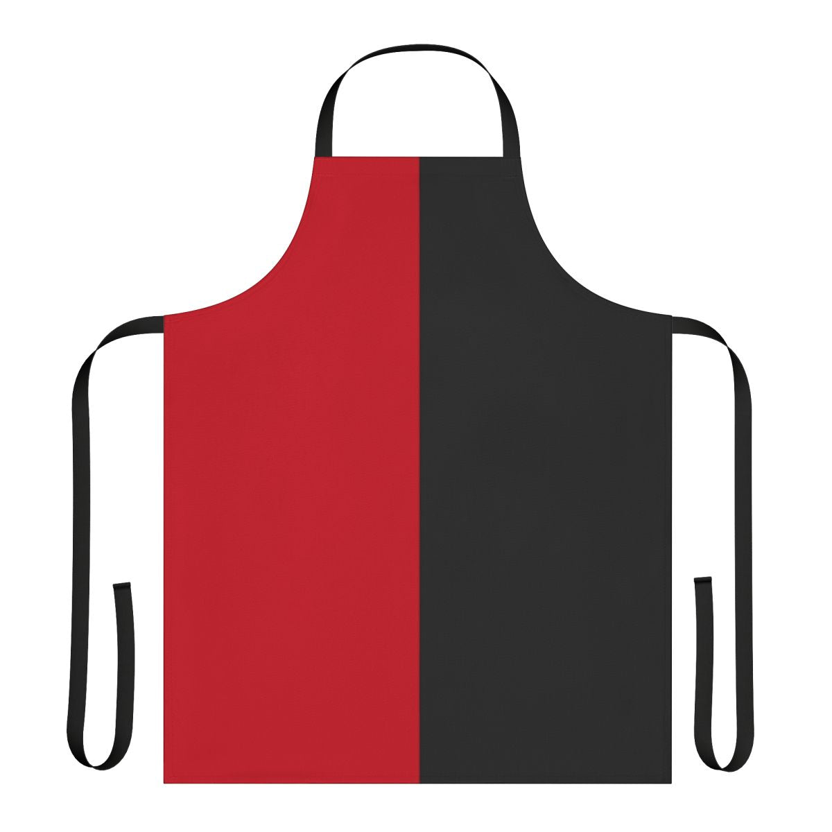 A black and red color block apron with a basketball court and court jester inspired design