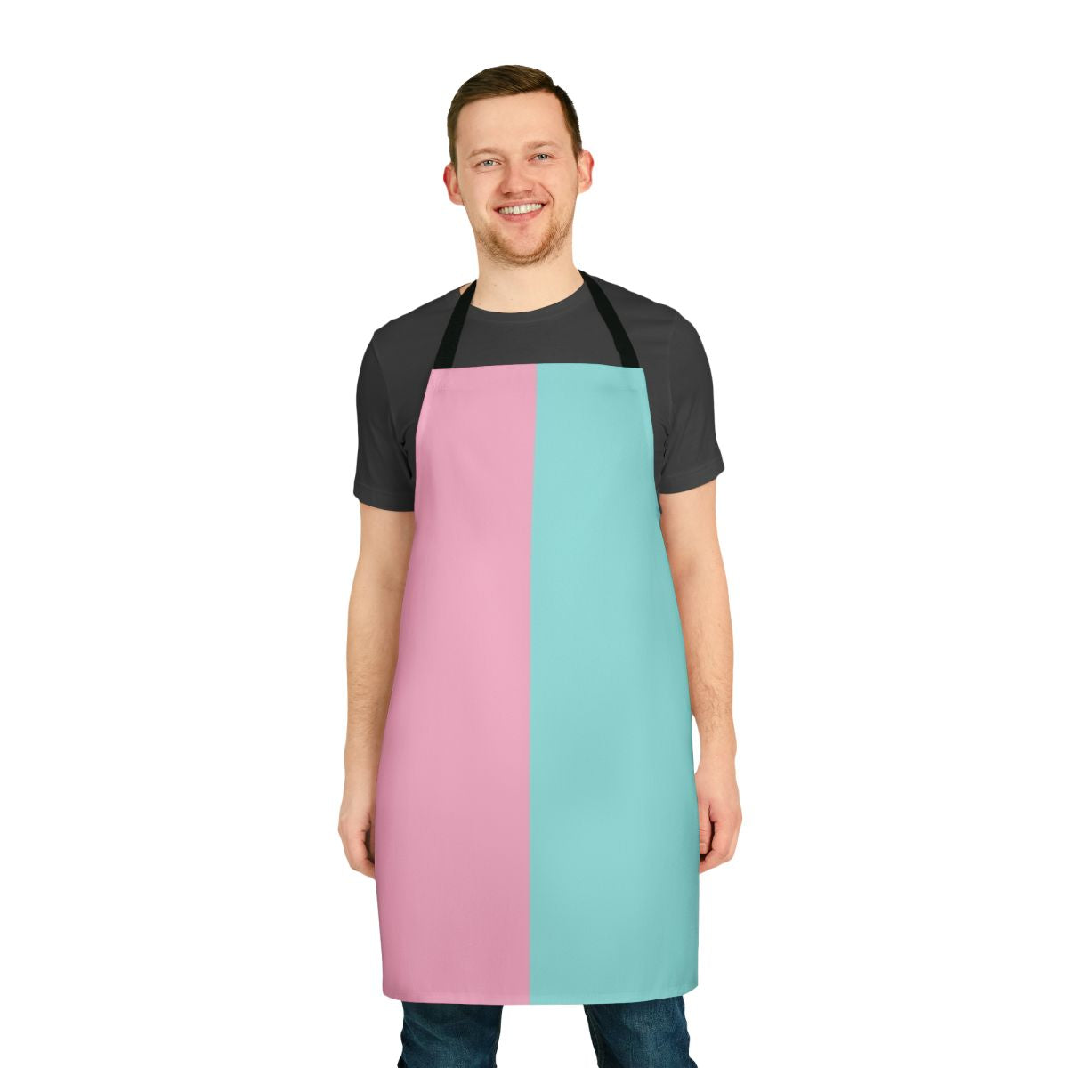 Minimalist half pink and blue colored apron with a simple, modern design