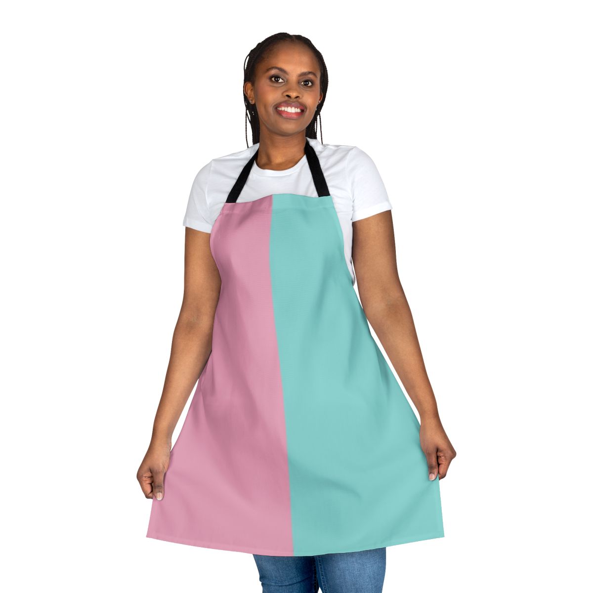Minimalist half pink and blue colored apron with a simple, modern design