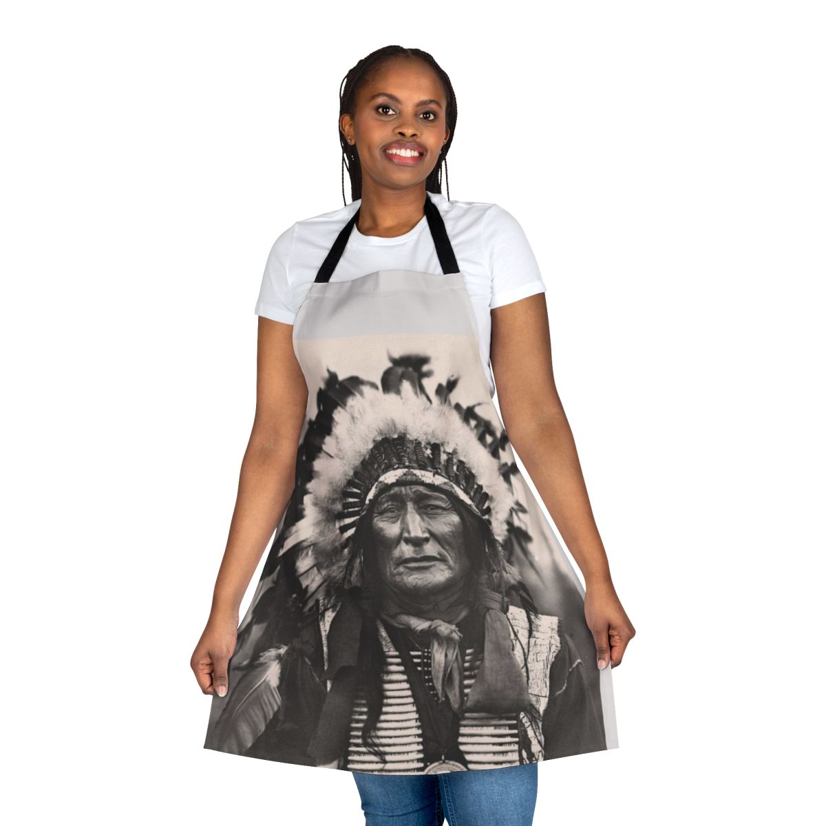 Comanche-inspired apron with tribal patterns and earthy tones