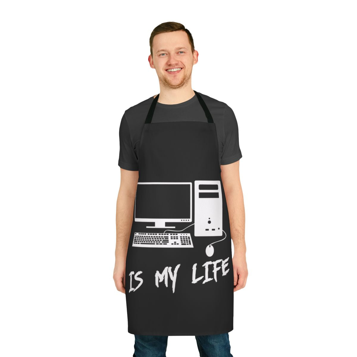 Apron with the text "Computer Is My Life" printed on it