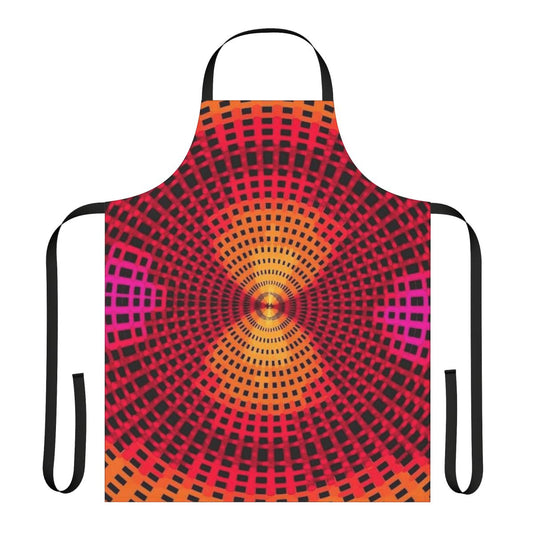 Concentric circles and squares in a grid pattern creating a modern, geometric design on a high-quality apron.