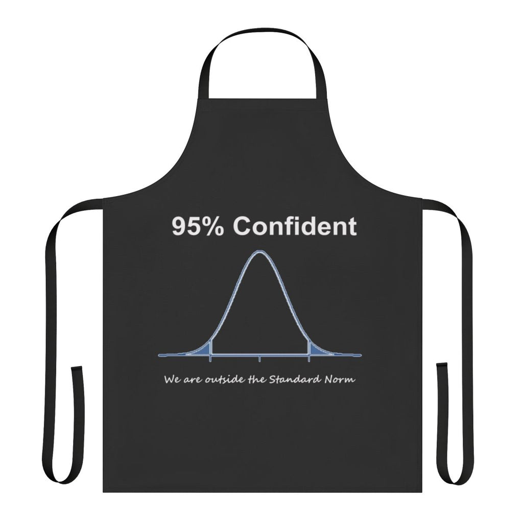 Confident apron with statistics, data, and computer science design