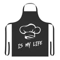 A stylish cooking apron with the text "Cooking Is My Life"