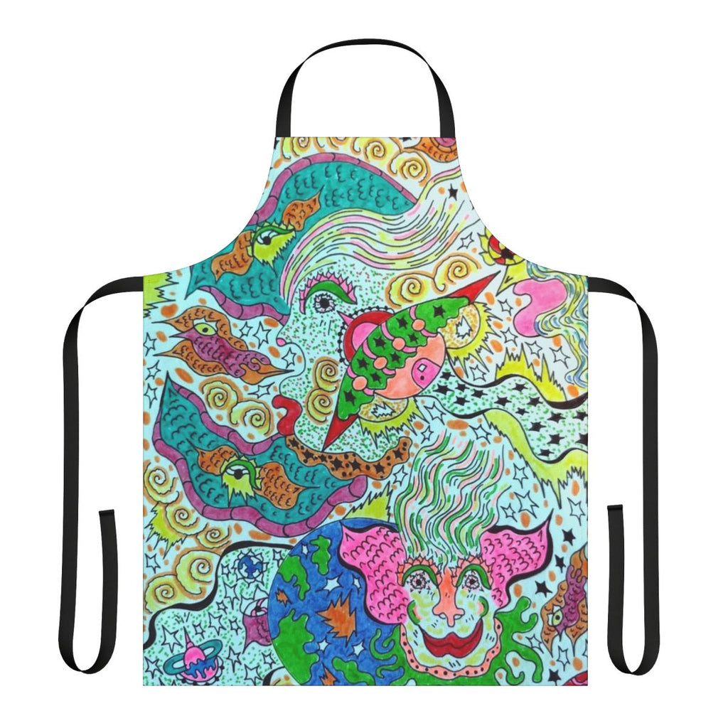 Colorful cosmic-themed apron with visionary and angelic design