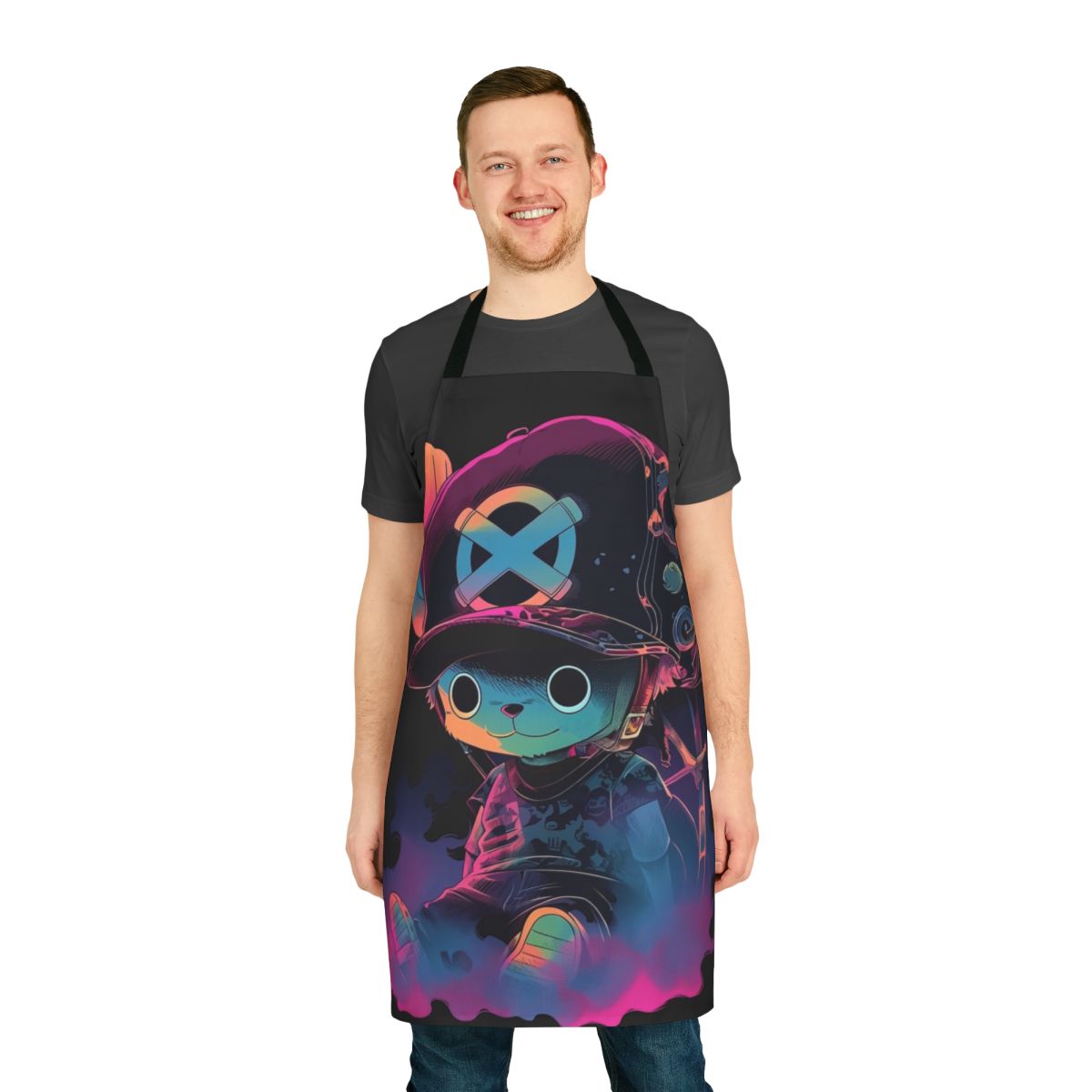 A colorful and unique cotton candy graffiti-inspired apron for the kitchen.