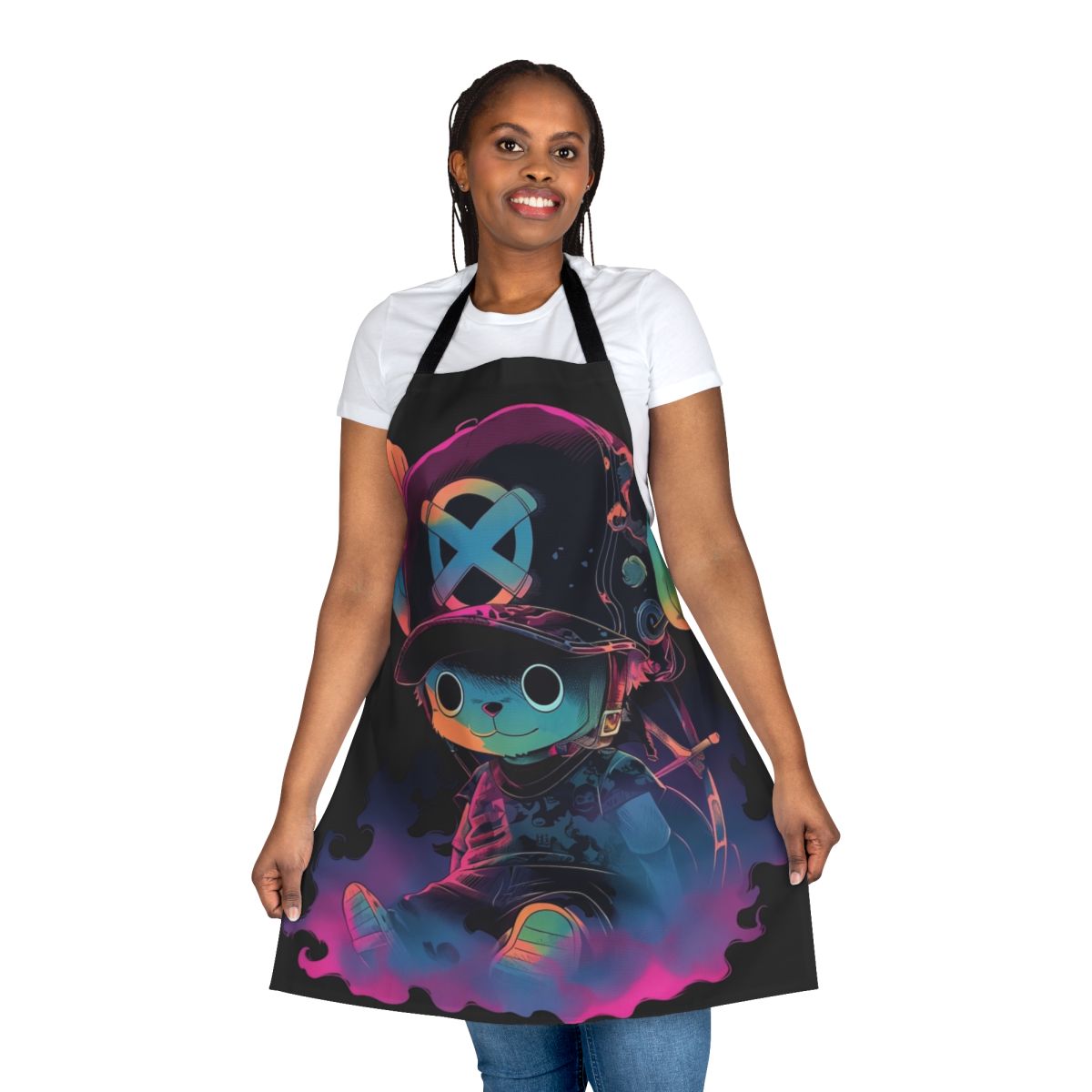 A colorful and unique cotton candy graffiti-inspired apron for the kitchen.