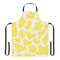 Yellow and white cow print design on an apron