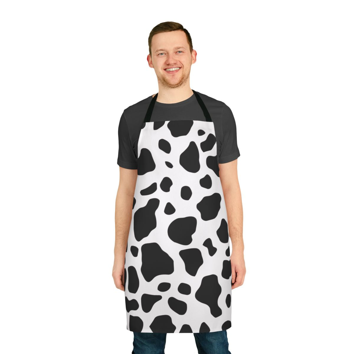 Cow print apron with a fun, farmhouse-inspired design for cow enthusiasts