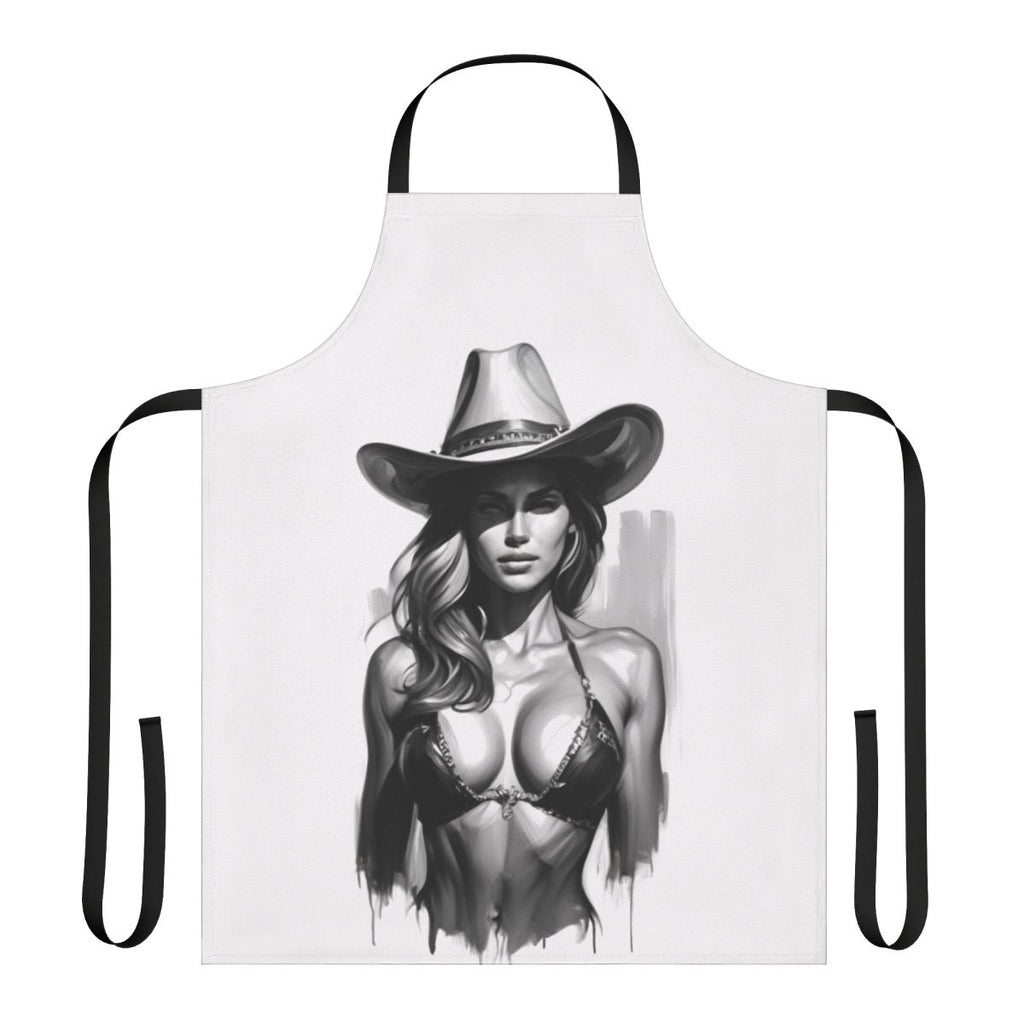 Artistic cowgirl-inspired apron featuring a beautiful, sensual woman