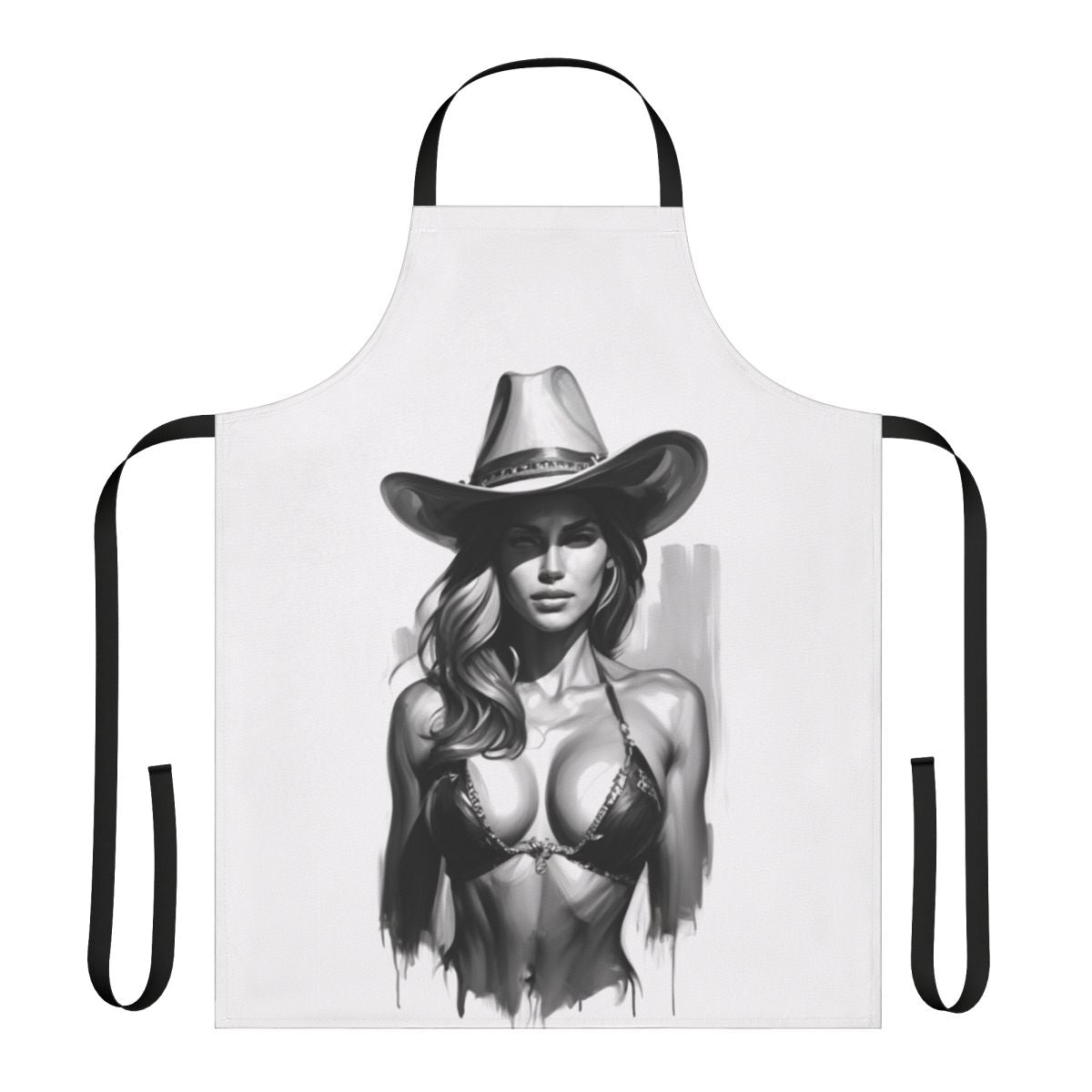 Artistic cowgirl-inspired apron featuring a beautiful, sensual woman