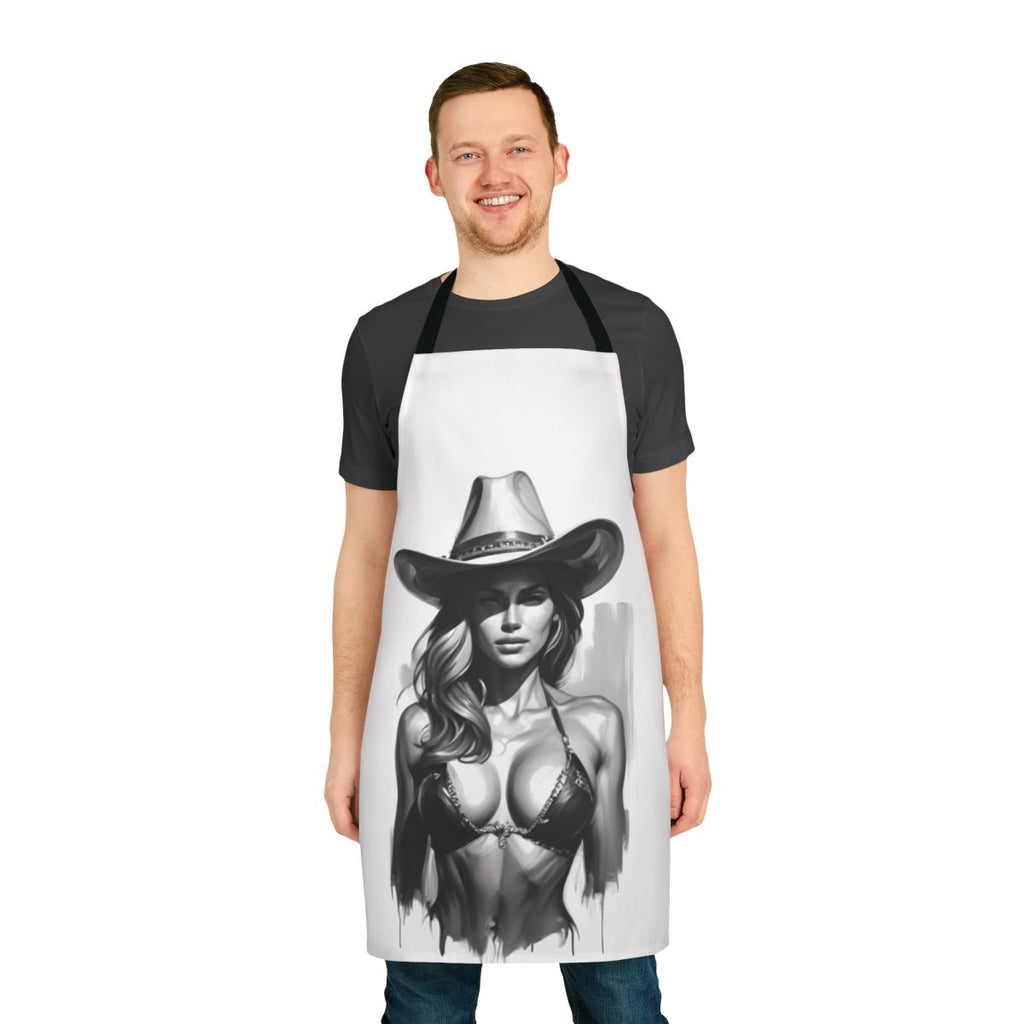 Artistic cowgirl-inspired apron featuring a beautiful, sensual woman