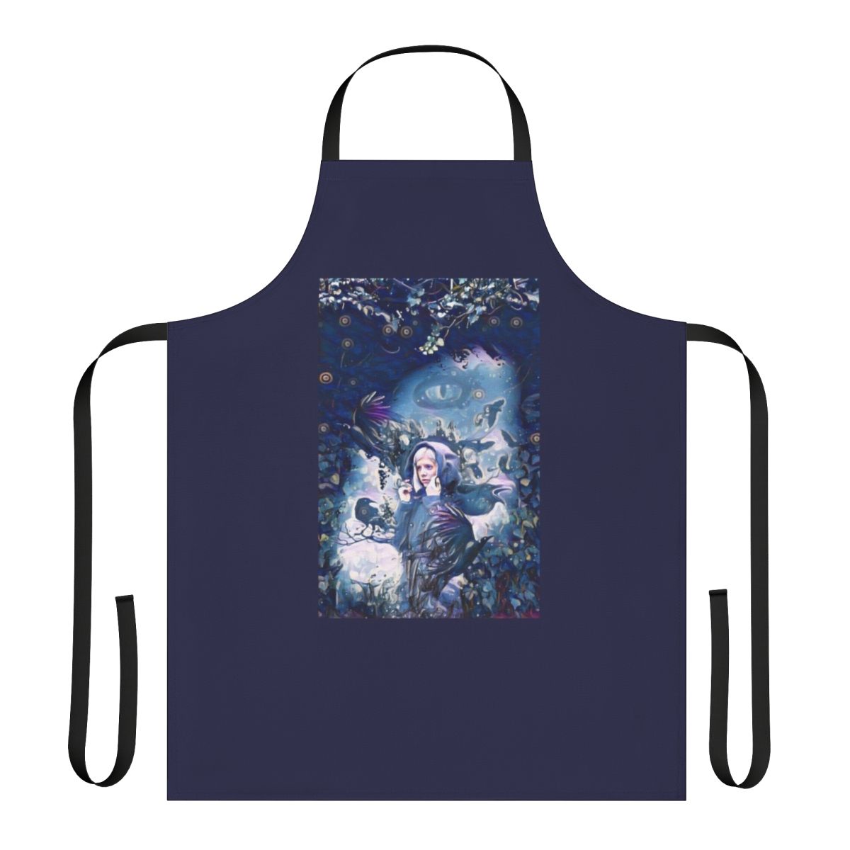 Crow-themed apron featuring the art and style of singer-songwriter Aurora Aksnes
