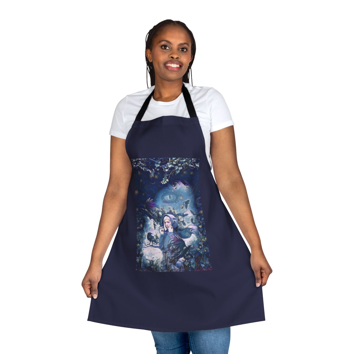 Crow-themed apron featuring the art and style of singer-songwriter Aurora Aksnes