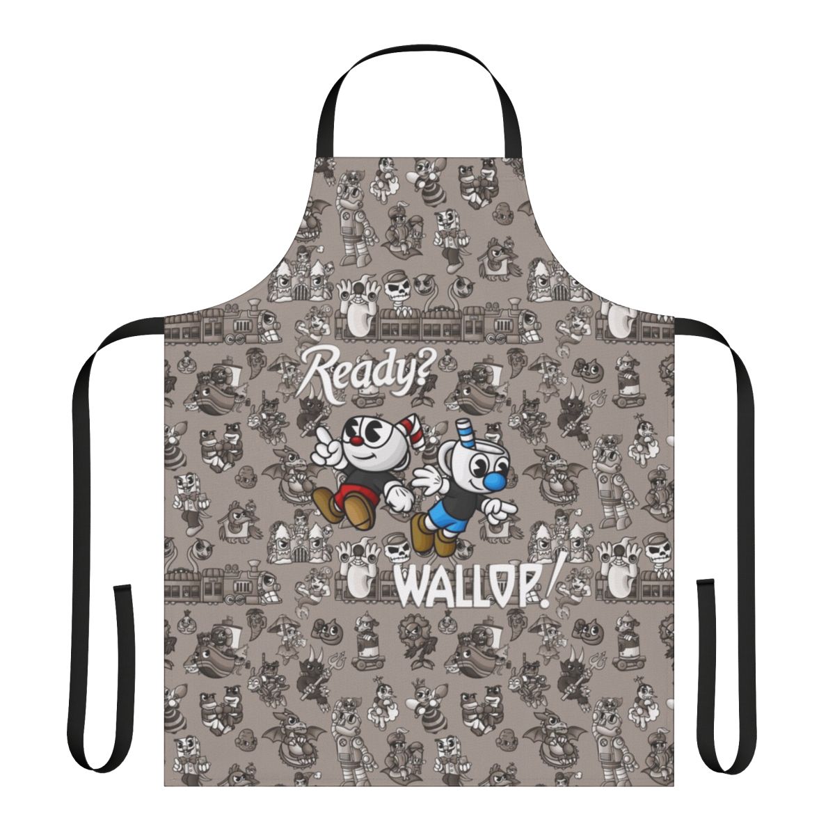 A high-quality apron featuring the iconic Cup Head character design