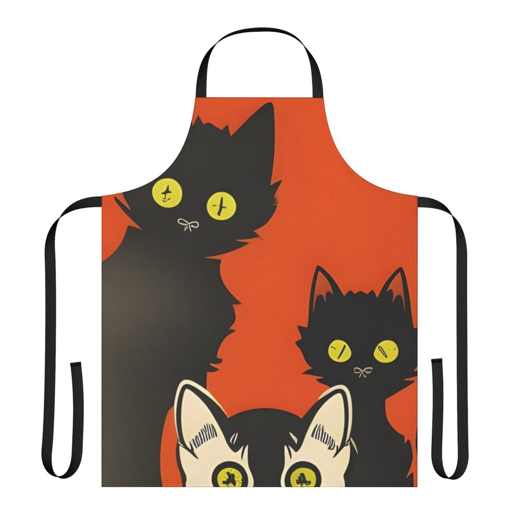 Curious cats apron with black, orange, and white Halloween design
