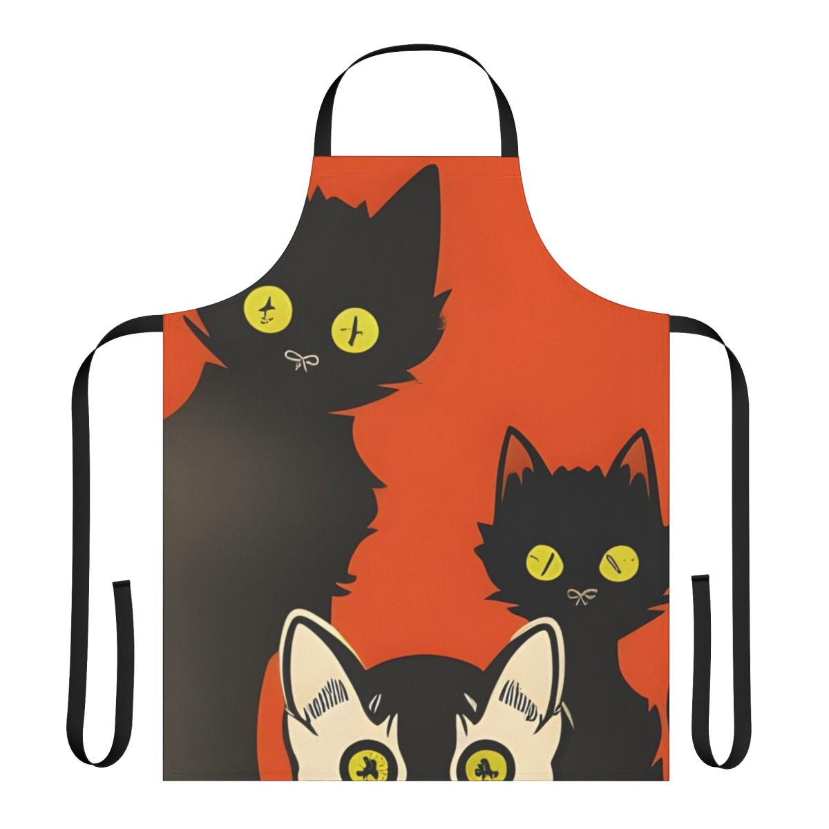 Curious cats apron with black, orange, and white Halloween design