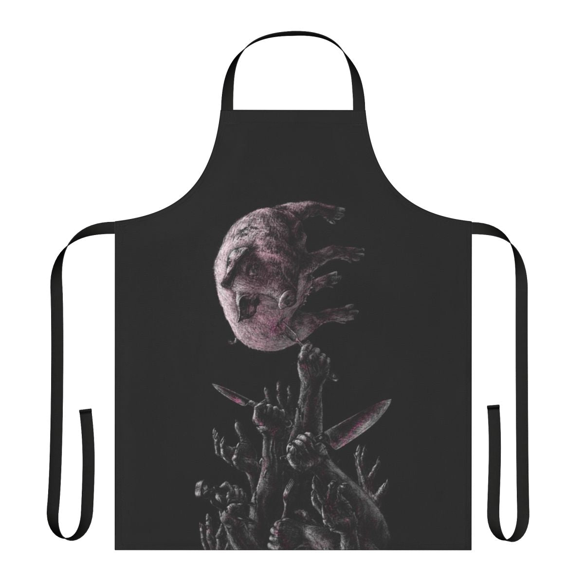 Stylish apron featuring cutlery, skulls, and animal-friendly designs