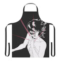 Cyberpunk-inspired apron with futuristic city skyline design