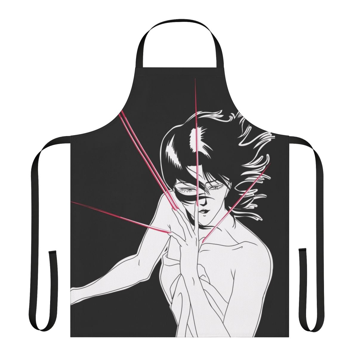 Cyberpunk-inspired apron with futuristic city skyline design