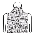 Black and white apron with a hand-drawn dalmatian spot pattern