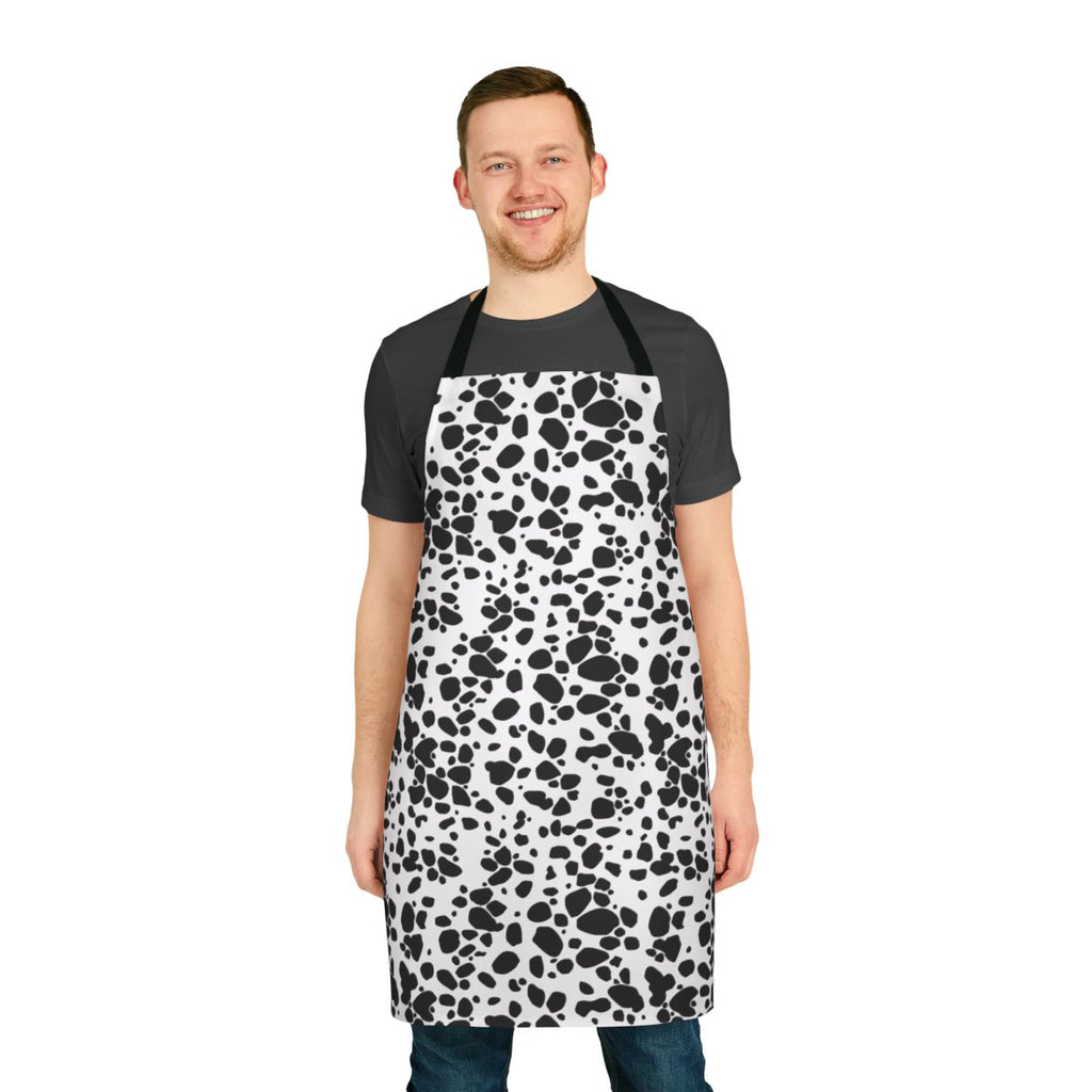 Dalmatian print apron with a unique black and white spotted design