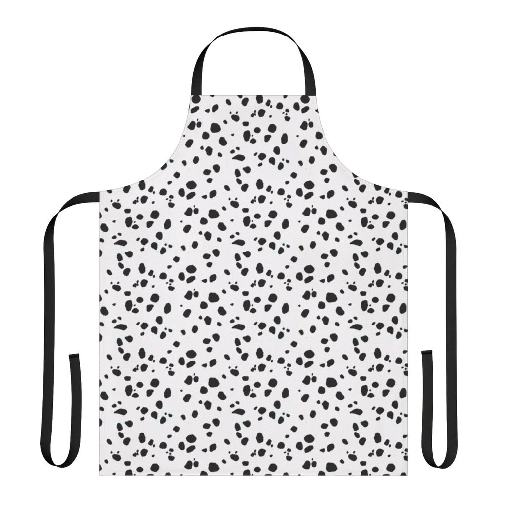 Dalmatian dog print kitchen apron with black and white spotted pattern