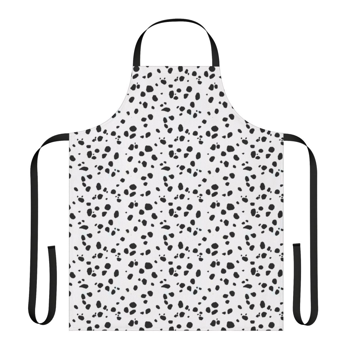 Dalmatian dog print kitchen apron with black and white spotted pattern