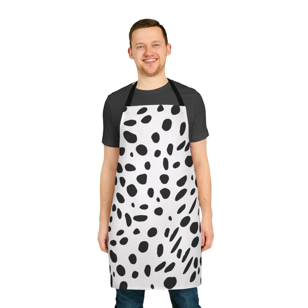 Dalmatian print pattern apron with a modern, minimalist design