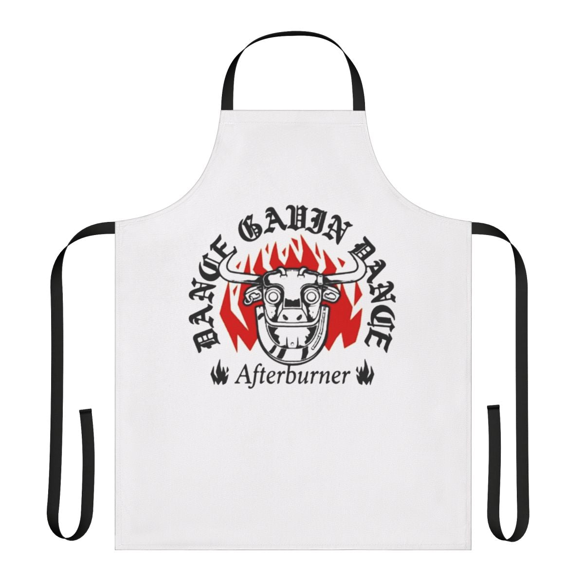 Dance Gavin Dance-themed apron with bold graphic design