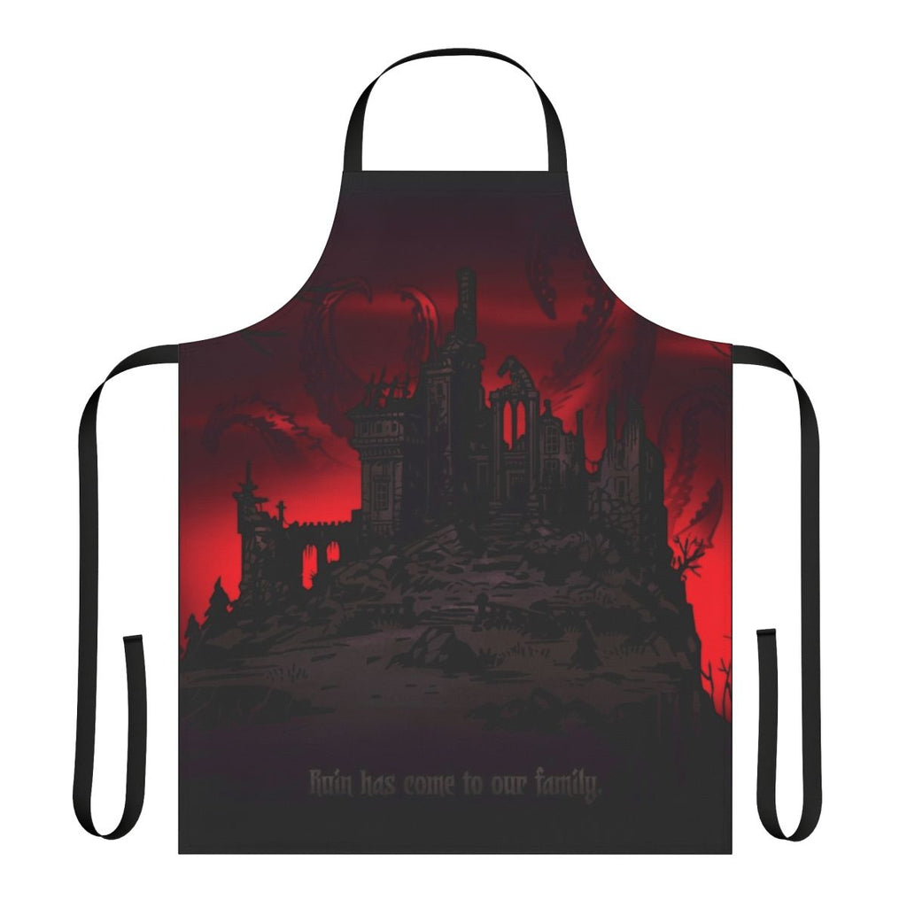 A stylish dark fantasy-inspired apron featuring gothic and Lovecraftian design elements.