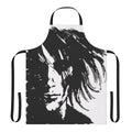 An apron featuring a black and white shadow design, inspired by the Lord of the Dream universe from Neil Gaiman's works.