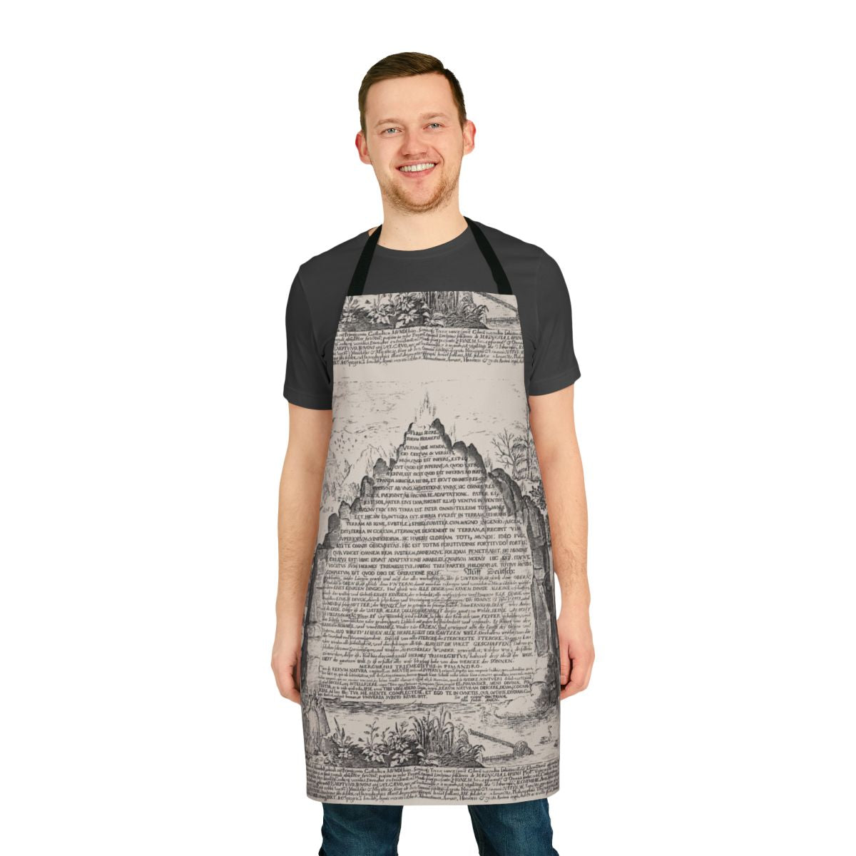 Dark-themed apron featuring the phrase "Sic Mundus Creatus Est" from the Netflix series Dark