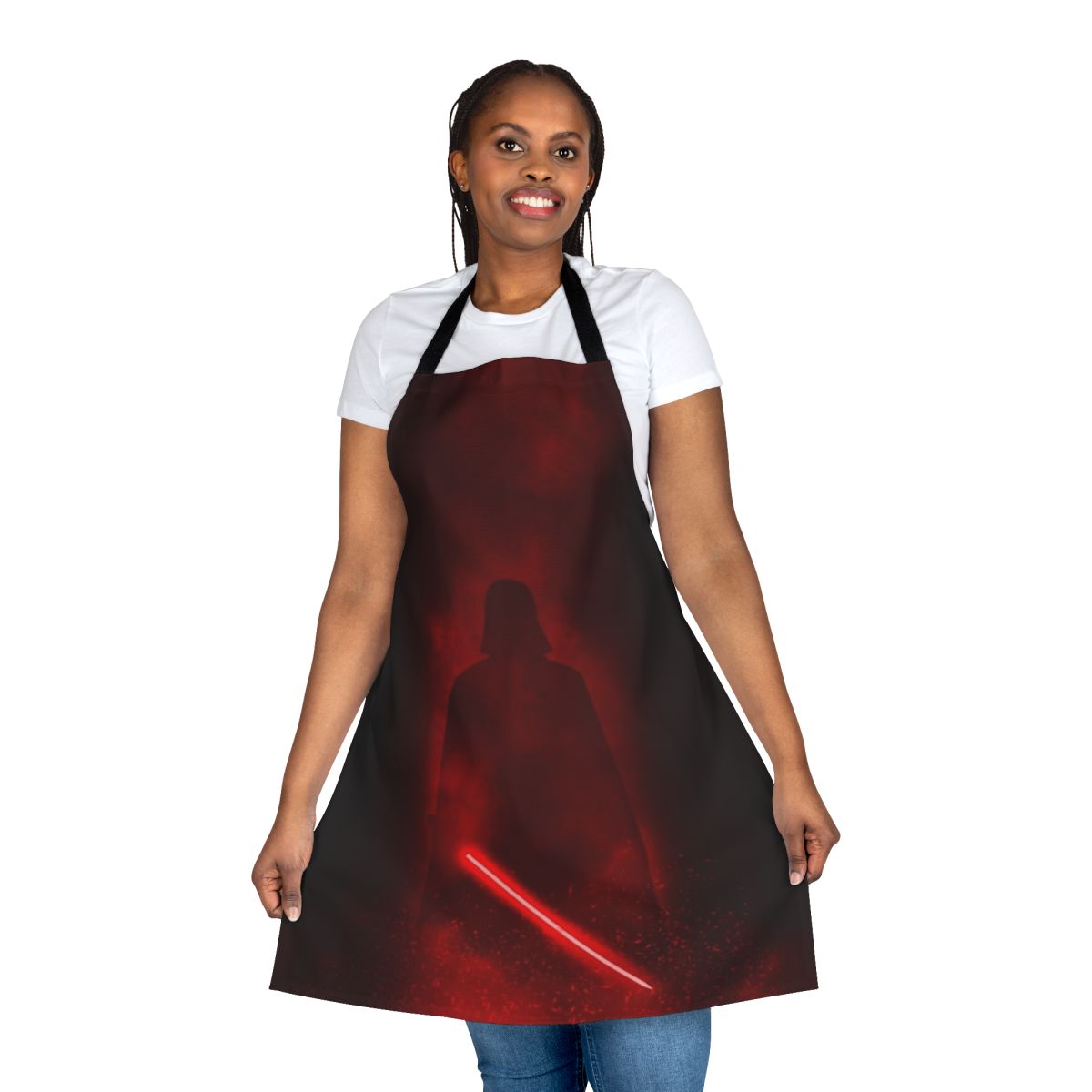Sleek black apron with Darth Vader inspired design for Star Wars enthusiasts