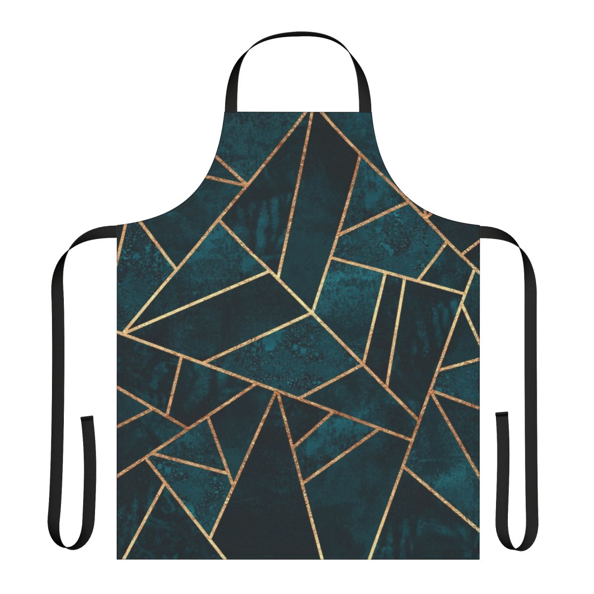 Dark teal apron with abstract geometric pattern