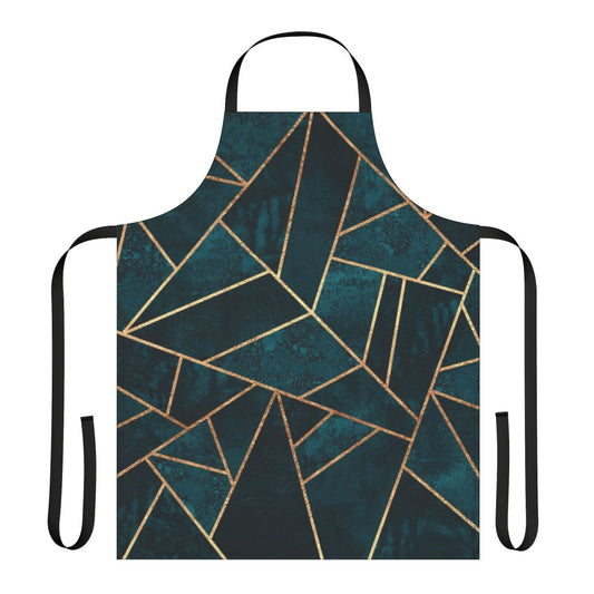 Dark teal apron with abstract geometric pattern