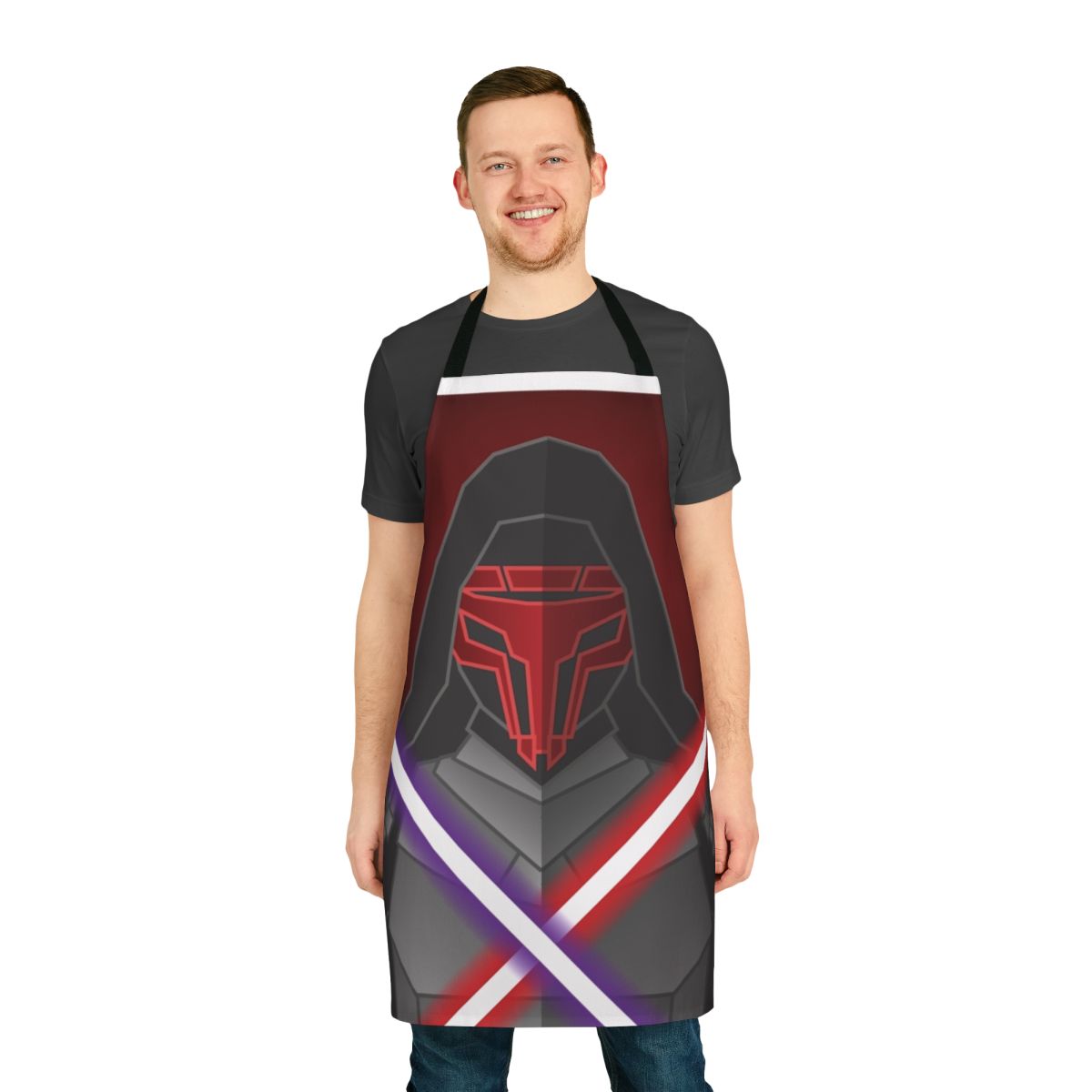 A sleek and durable dark-colored apron with a bold, sci-fi inspired design for passionate Star Wars fans.