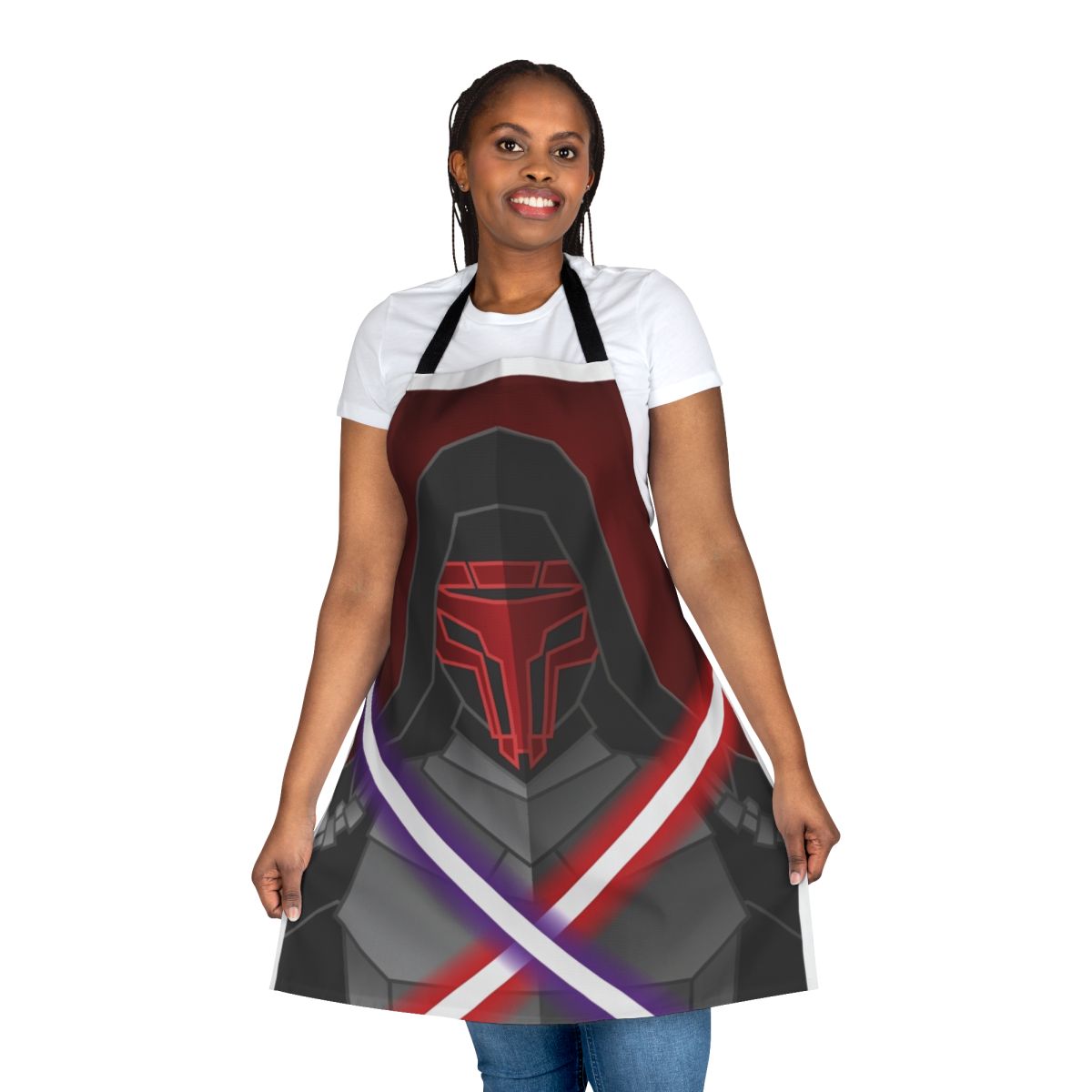 A sleek and durable dark-colored apron with a bold, sci-fi inspired design for passionate Star Wars fans.