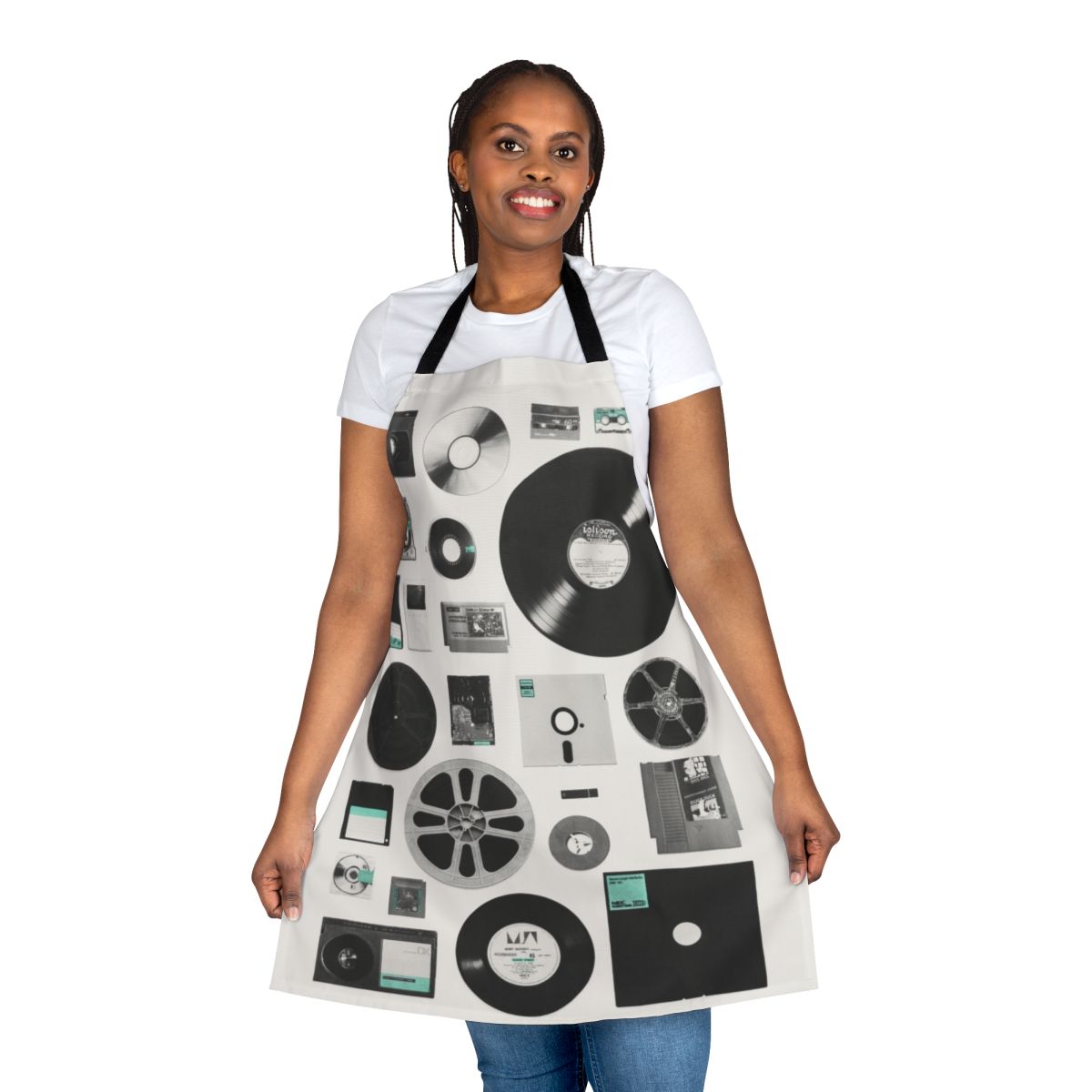 A high-quality apron featuring a minimalist data-inspired design, perfect for graphic designers and retro enthusiasts.