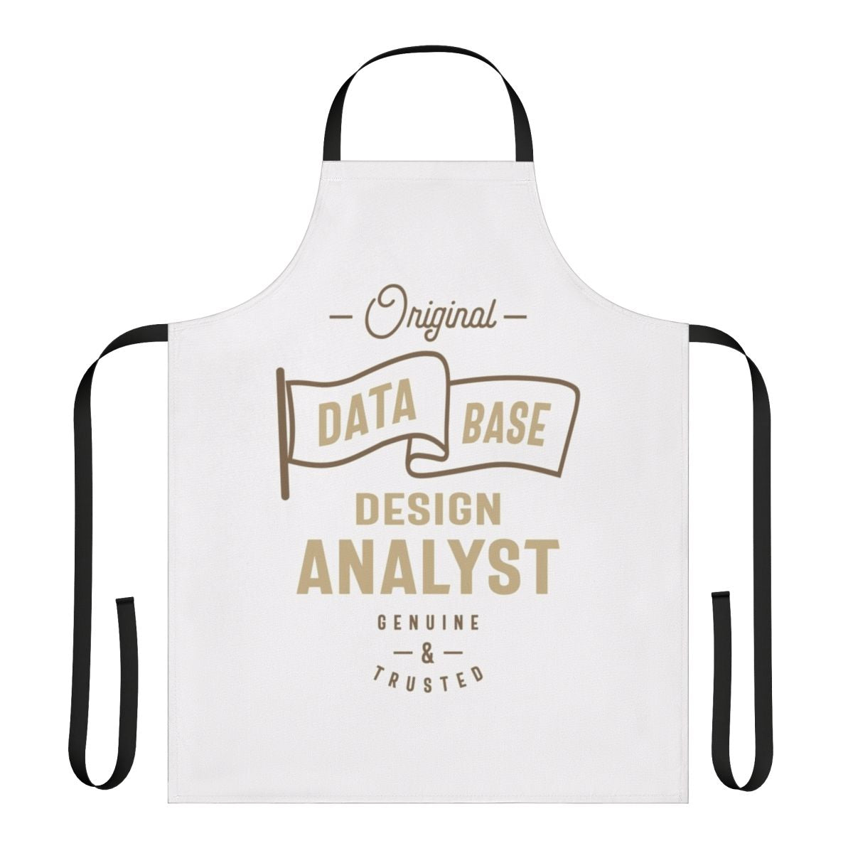 Data base analyst wearing a stylish apron with typography design