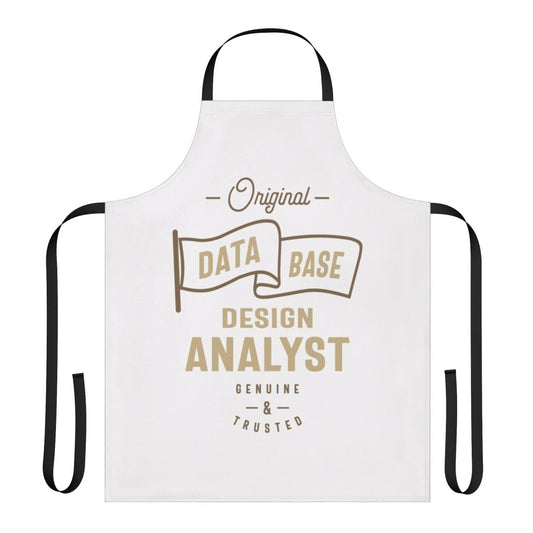 Data base analyst wearing a stylish apron with typography design