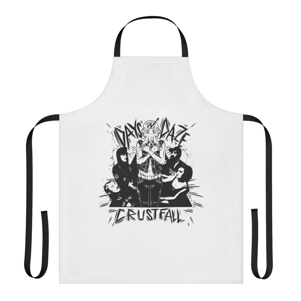 Days N Crustfall inspired kitchen apron featuring iconic musical genres and subcultures