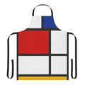 De Stijl-inspired apron with Mondrian-style primary color blocks and geometric lines