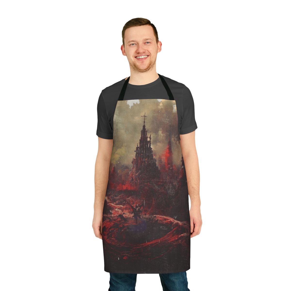 A high-quality black apron with a minimalist death metal-inspired design.