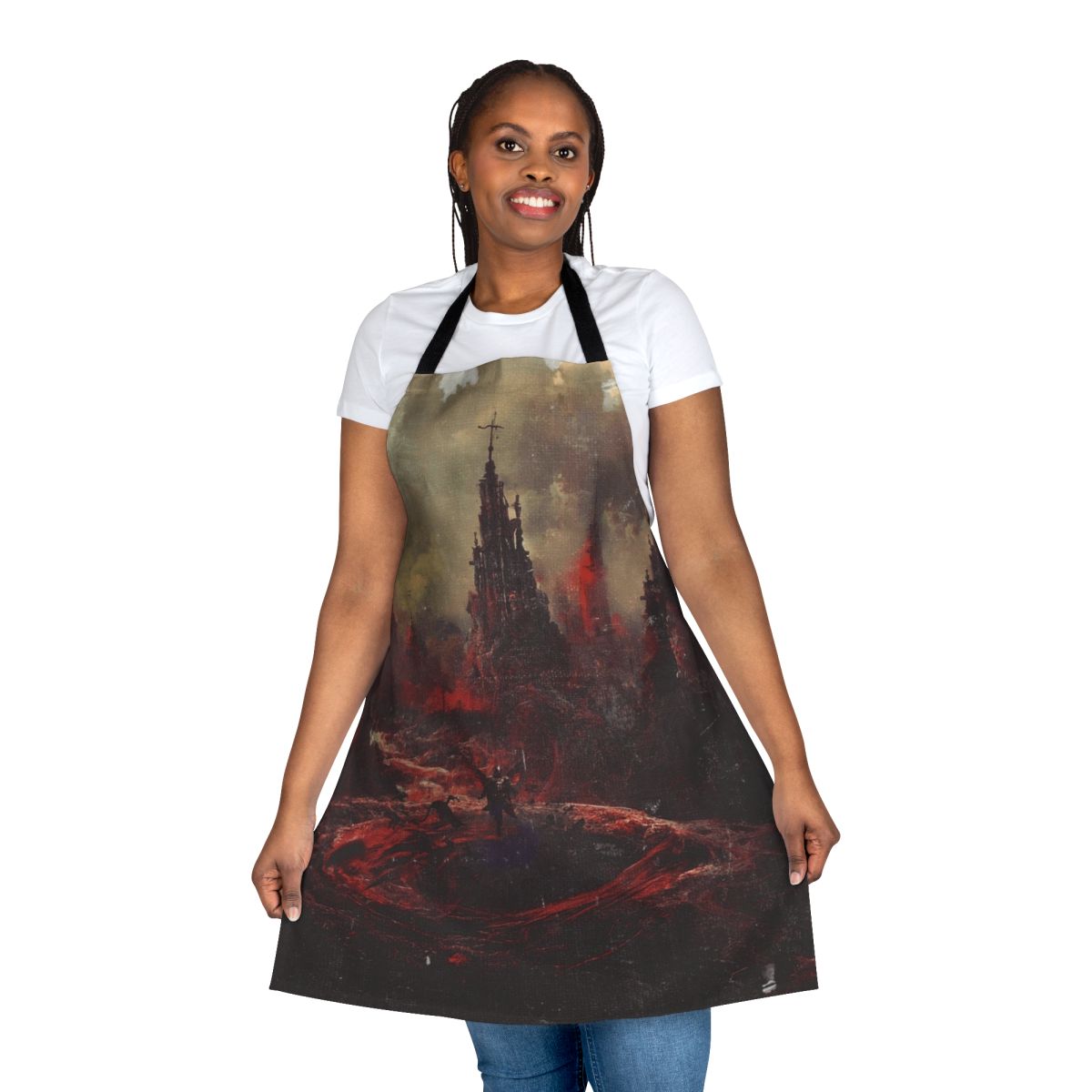 A high-quality black apron with a minimalist death metal-inspired design.