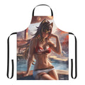 Stylish apron featuring an anime girl character in a hot spring setting